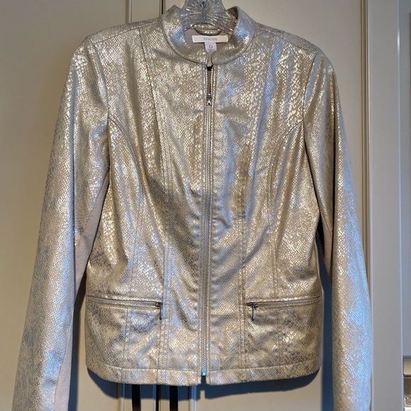 BNWT Chico’s Leather Metallic reptile print jacket. Chicos size 0/4/6. $169 - Picture 1 of 4